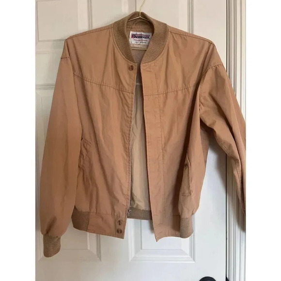 Vintage authentic Windbreaker 80’s 90’s tan long sleeve zipper jacket medium - Picture 2 of 10